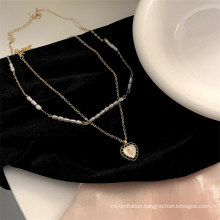 Luxury Summer Jewelry Multi-Chain Rose Heart Pendant Pearl Choker Necklace
